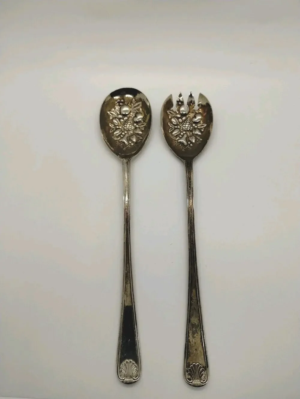 Vintage Sheffield England Silver Plated Serving Spoon and Fork Set 9.5